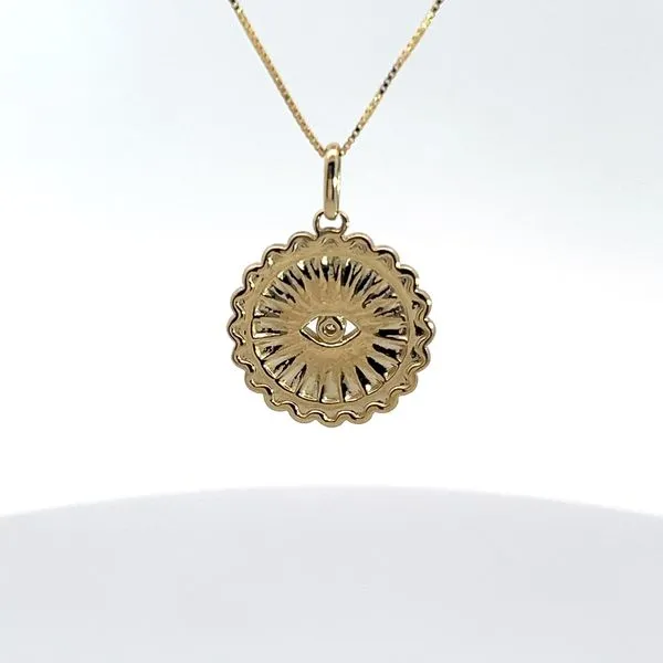 10K Yellow Gold Diamond Fluted Evil Eye Medallion Necklace Image 3 Kirk & Company Jewelers, Inc Milford, OH