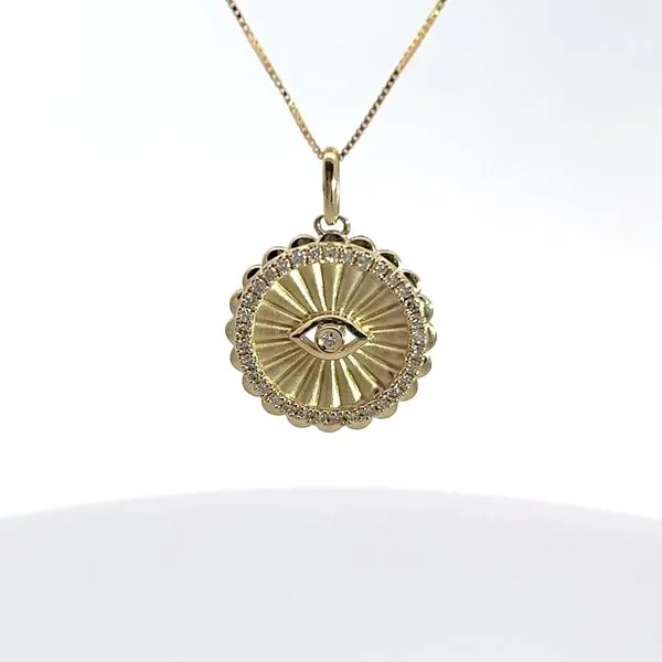 10K Yellow Gold Diamond Fluted Evil Eye Medallion Necklace Kirk & Company Jewelers, Inc Milford, OH