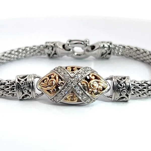 Sterling Silver and 14K Yellow Gold Diamond X Bracelet Image 2 Kirk & Company Jewelers, Inc Milford, OH