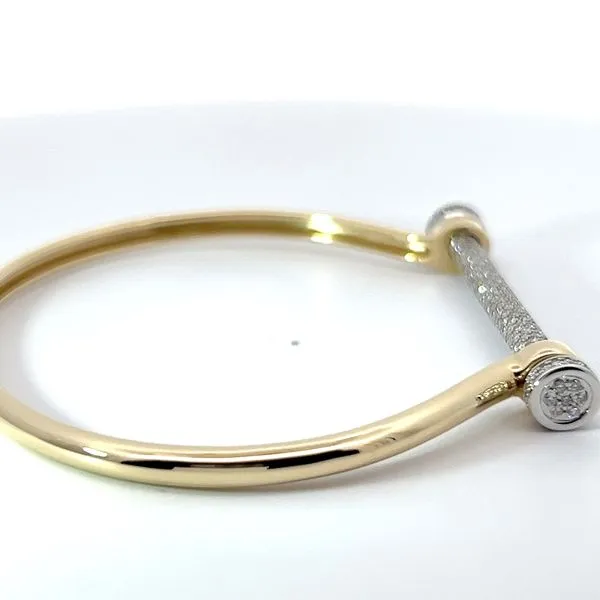 14K Two Tone Gold Diamond Pave Cylinder Threaded Bangle Image 4 Kirk & Company Jewelers, Inc Milford, OH