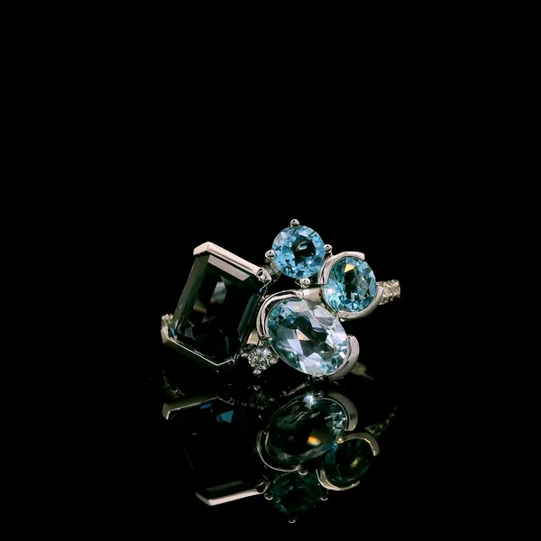 14K White Gold Blue Topaz and Diamond Ring Kirk & Company Jewelers, Inc Milford, OH