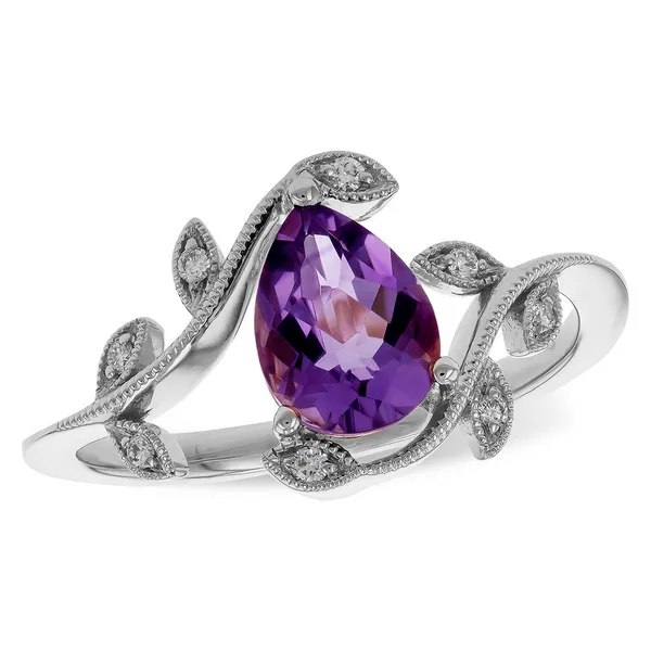 14K White Gold Amethyst and Diamond Leaf Ring Kirk & Company Jewelers, Inc Milford, OH