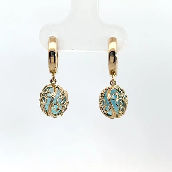 14K Yellow Gold Blue Zircon Vine Dangle Earrings Image 3 Kirk & Company Jewelers, Inc Milford, OH