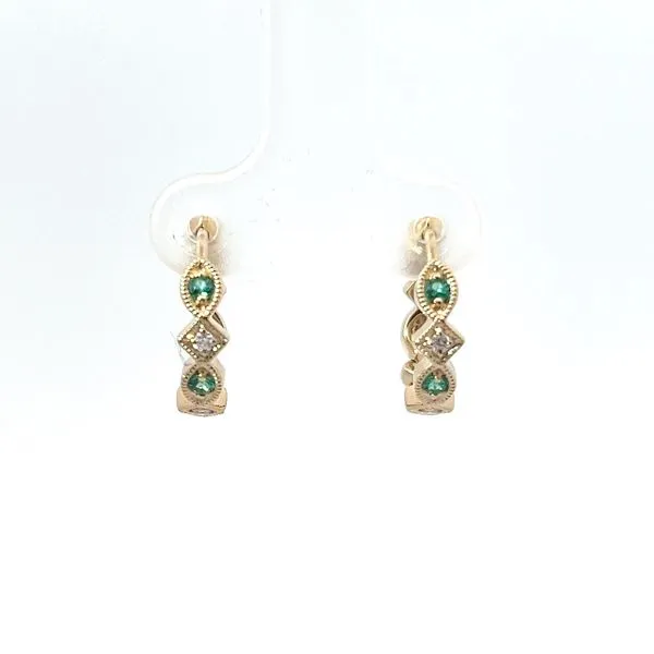 14K Yellow Gold Emerald and Diamond Hoop Earrings Kirk & Company Jewelers, Inc Milford, OH
