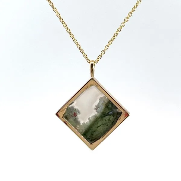 14K Yellow Gold Square Moss Agate Drop Pendant Image 3 Kirk & Company Jewelers, Inc Milford, OH