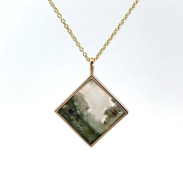 14K Yellow Gold Square Moss Agate Drop Pendant Kirk & Company Jewelers, Inc Milford, OH