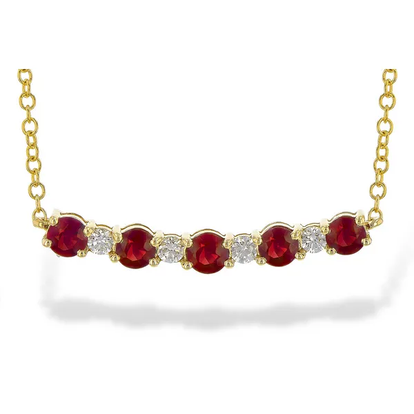 14K White Gold Alternating Ruby and Diamond Curved Bar Necklace Kirk & Company Jewelers, Inc Milford, OH