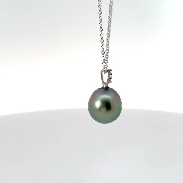14K White Gold Tahitian Pearl and Diamond Pendant Image 4 Kirk & Company Jewelers, Inc Milford, OH