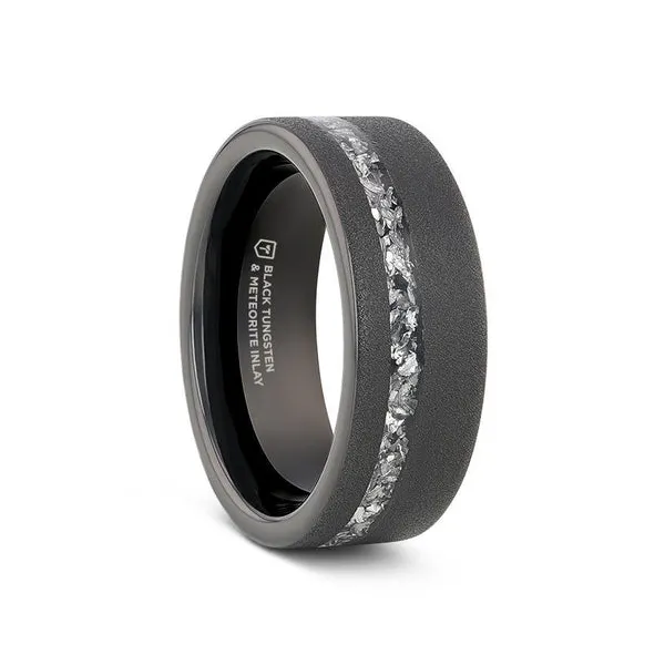Abyss Sandblasted Black Tungsten Band with Meteorite Inlay similar item image