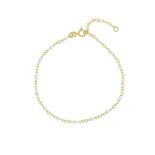 14K Yellow Gold White Enamel Bead Station Bracelet Kirk & Company Jewelers, Inc Milford, OH