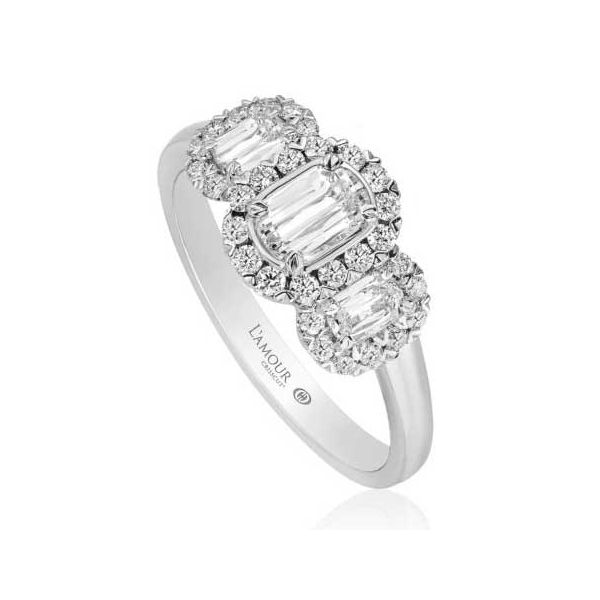 14K White Gold Three Stone CrissCut Diamond Halo Ring Koerbers Fine Jewelry Inc New Albany, IN