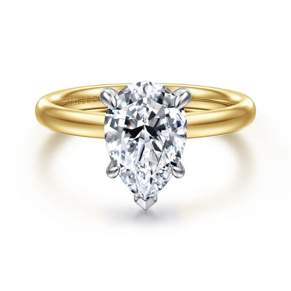 14K White-Yellow Gold Pear Shape Solitaire Diamond Engagement Ring Koerbers Fine Jewelry Inc New Albany, IN