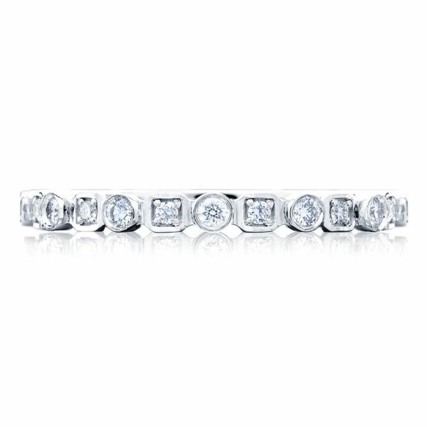 18K White Gold Round Bezel & Square Prong Set Diamond Sculpted Crescent Wedding Band Koerbers Fine Jewelry Inc New Albany, IN