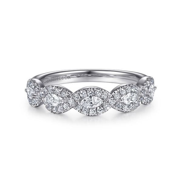 14K White Gold Marquise Halo Station Diamond Anniversary Band Koerbers Fine Jewelry Inc New Albany, IN