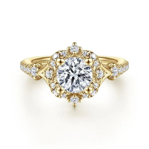 Veronique - Unique 14K Yellow Gold Vintage Inspired Halo Diamond Engagement Ring Koerbers Fine Jewelry Inc New Albany, IN