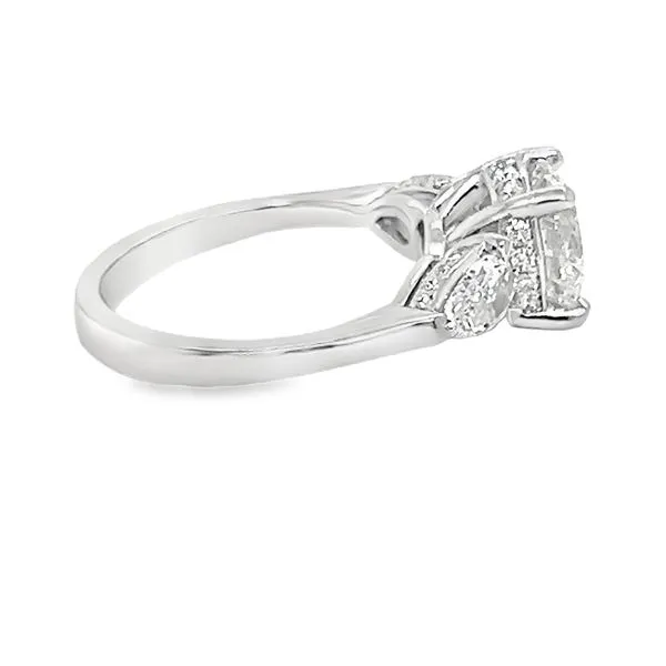 18K White Gold Round Diamond Ring with Pear Side Stones Image 4 Koerbers Fine Jewelry Inc New Albany, IN