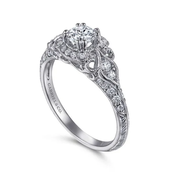 14K White Gold Vintage Inspired Diamond Halo Engagement Ring Image 3 Koerbers Fine Jewelry Inc New Albany, IN