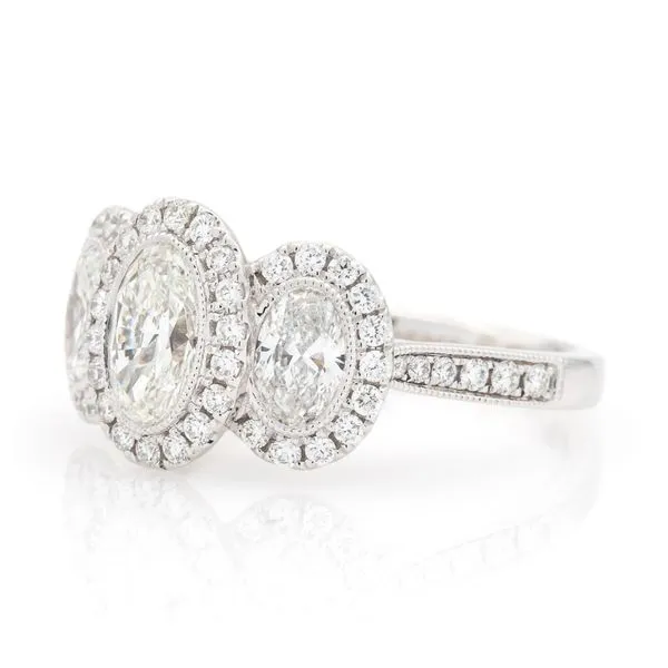 Platinum Halo Three Stone Engagement Ring Koerbers Fine Jewelry Inc New Albany, IN