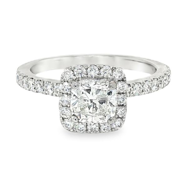 Platinum Halo Single Row Natural Cushion Diamond Engagement Ring 1.29 CTW Koerbers Fine Jewelry Inc New Albany, IN