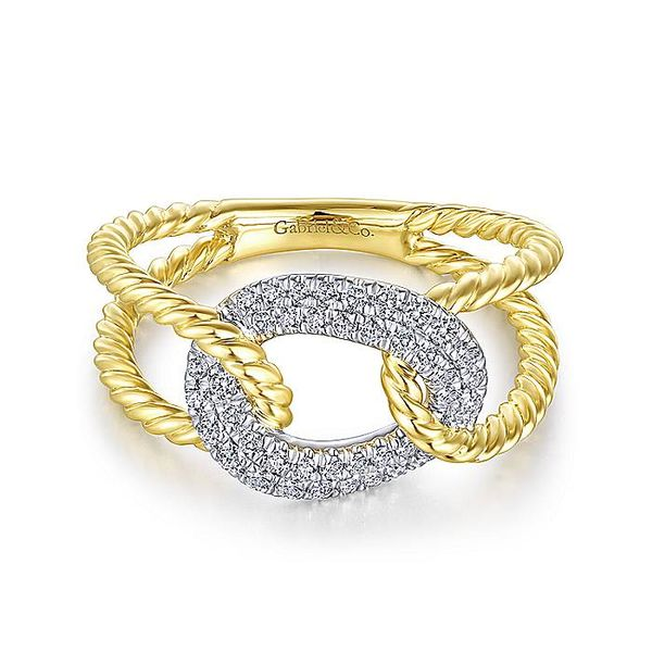14K Yellow and White Gold Twisted Chain Link Diamond Fashion Ring Koerbers Fine Jewelry Inc New Albany, IN