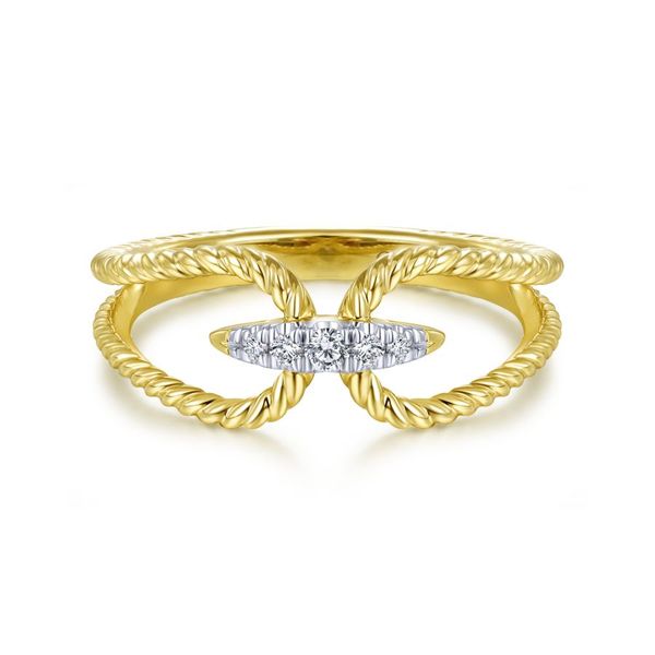 14K Yellow Gold Twisted Split Shank Pave Diamond Ring Koerbers Fine Jewelry Inc New Albany, IN