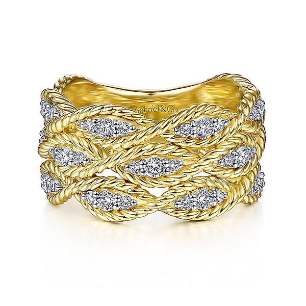 14K Yellow Gold Twisted Braided Diamond Wide Band Fashion Ring Koerbers Fine Jewelry Inc New Albany, IN