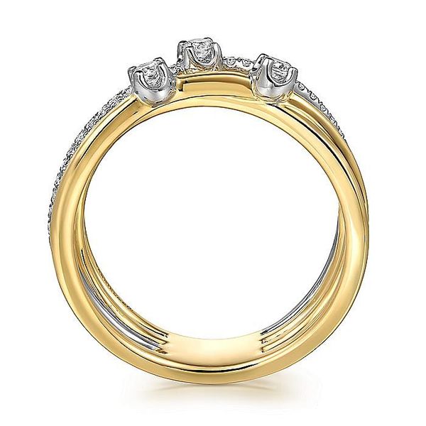 14K White and Yellow Gold Diamond Criss Cross Ladies Ring Image 2 Koerbers Fine Jewelry Inc New Albany, IN
