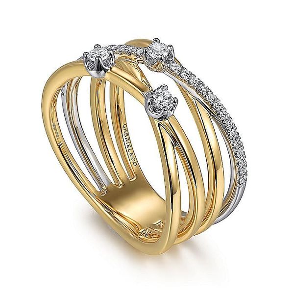 14K White and Yellow Gold Diamond Criss Cross Ladies Ring Image 3 Koerbers Fine Jewelry Inc New Albany, IN