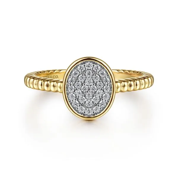 14K Yellow Gold Bujukan Diamond Pave Oval Signet Ring Koerbers Fine Jewelry Inc New Albany, IN