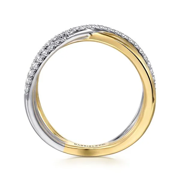 14K 2-Tone White and Yellow Gold Diamond Crossover Fashion Ring Image 2 Koerbers Fine Jewelry Inc New Albany, IN