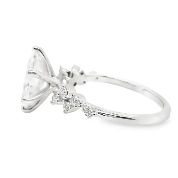 18K White Gold Side Stone LAB CREATED Engagement Ring