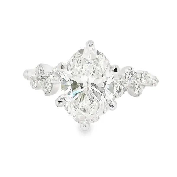18K White Gold Side Stone LAB CREATED Engagement Ring
