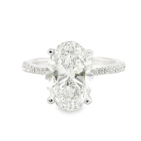 14K White Gold Hidden Halo Single Row LAB CREATED Diamond...