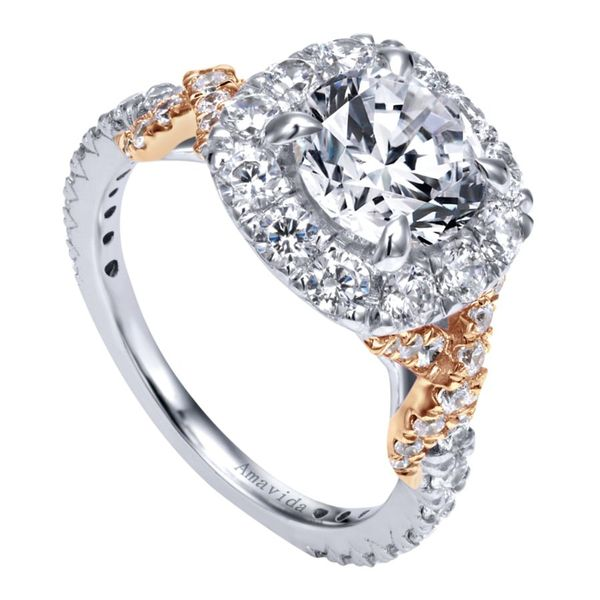 18K White and Rose Gold Cushion Halo Engagement Ring Image 2 Koerbers Fine Jewelry Inc New Albany, IN