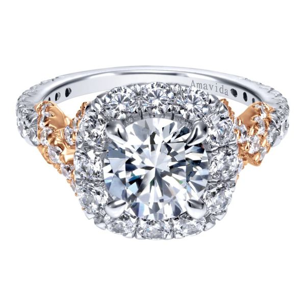 18K White and Rose Gold Cushion Halo Engagement Ring Koerbers Fine Jewelry Inc New Albany, IN