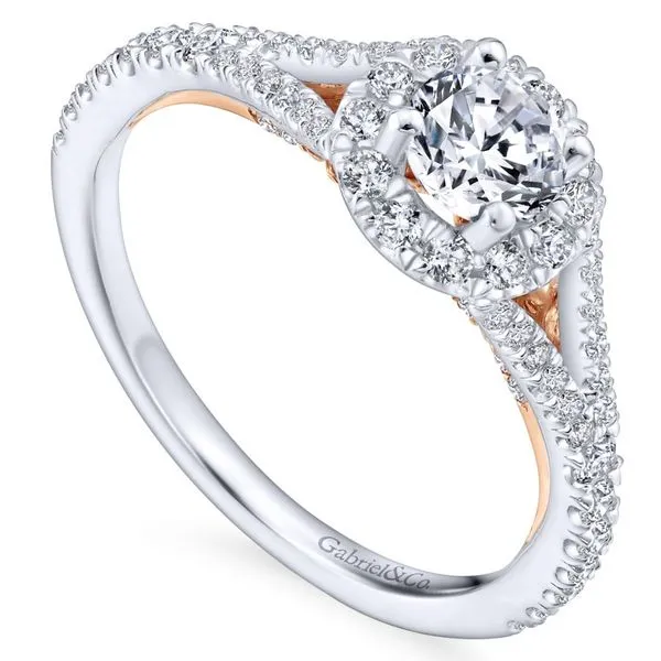 14K White and Rose Gold Split Shank Round Halo Engagement Ring Image 2 Koerbers Fine Jewelry Inc New Albany, IN