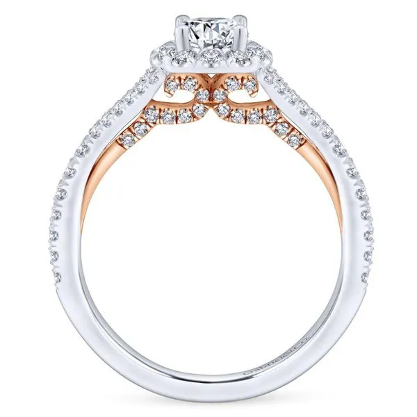 14K White and Rose Gold Split Shank Round Halo Engagement Ring Image 3 Koerbers Fine Jewelry Inc New Albany, IN