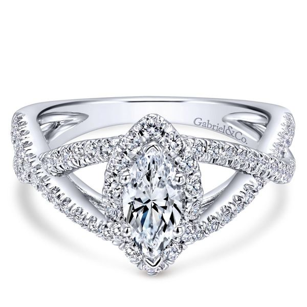 14K White Gold Marquise Halo Engagement Ring with Split Shank Koerbers Fine Jewelry Inc New Albany, IN