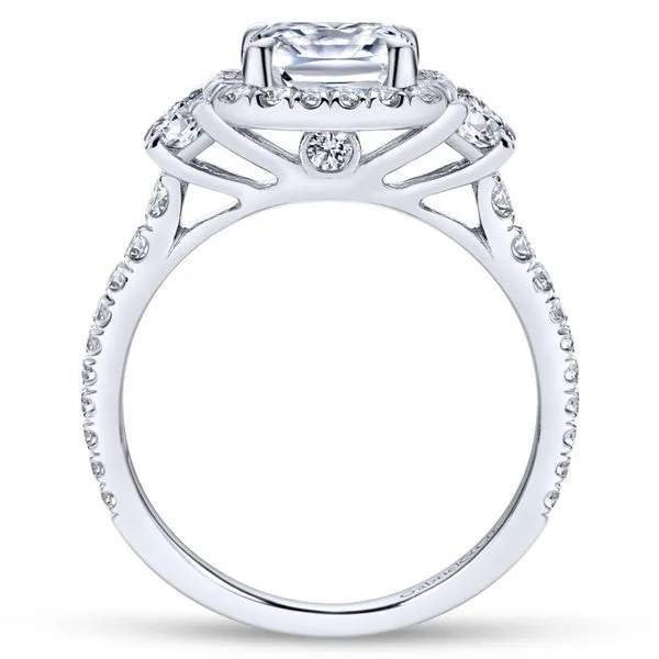 14K White Gold Three Stone Cushion Halo Engagement Ring Image 3 Koerbers Fine Jewelry Inc New Albany, IN