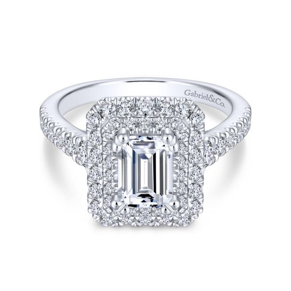 Lady's 14k White Gold Emerald Cut Double Halo Ring Koerbers Fine Jewelry Inc New Albany, IN