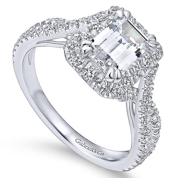 14K White Gold Free Form Emerald Cut Halo Engagement Ring Image 2 Koerbers Fine Jewelry Inc New Albany, IN