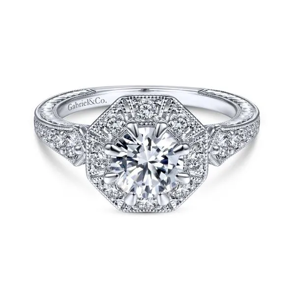 14K White Gold Art Deco Octagonal Halo Engagement Ring Koerbers Fine Jewelry Inc New Albany, IN