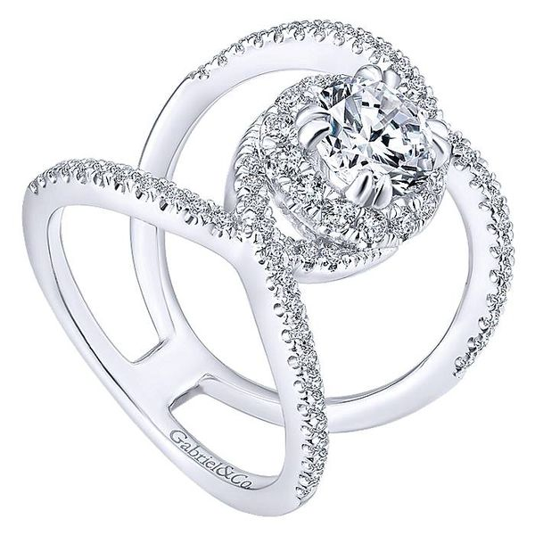 14K White Gold Contemporary Free Form Round Halo Engagement Ring. Image 2 Koerbers Fine Jewelry Inc New Albany, IN