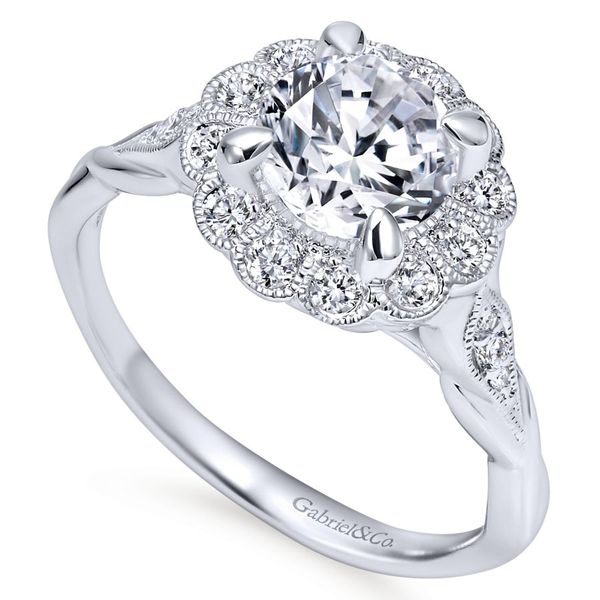14K White Gold Floral Halo Vintage Engagement Ring Image 2 Koerbers Fine Jewelry Inc New Albany, IN