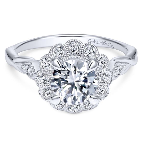 14K White Gold Floral Halo Vintage Engagement Ring Koerbers Fine Jewelry Inc New Albany, IN