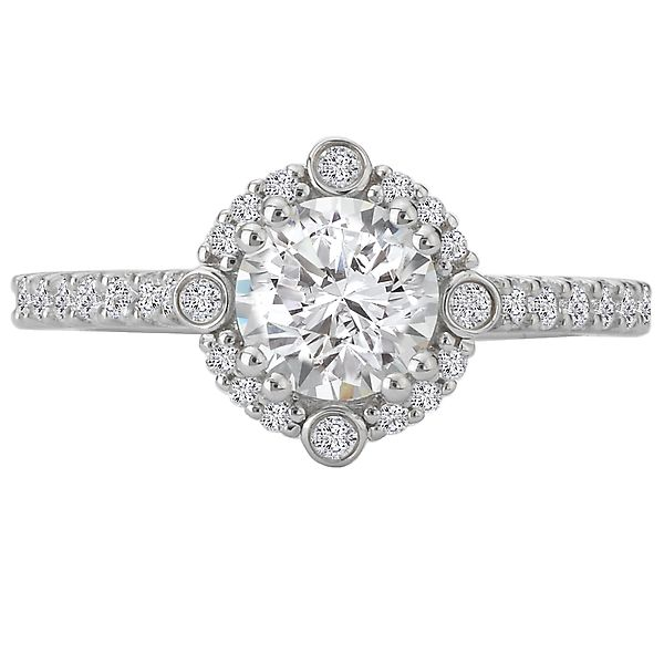 18K White Gold Round Halo with Bezel Set Diamonds Engagement Rings Koerbers Fine Jewelry Inc New Albany, IN