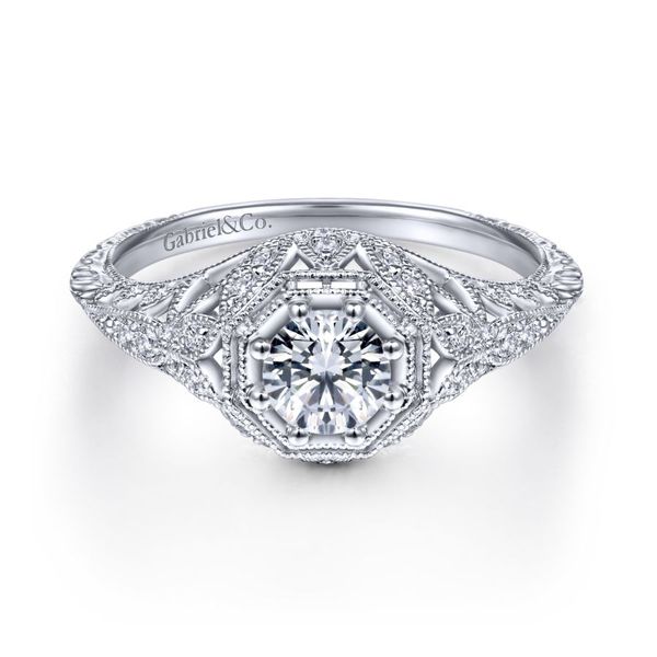 14K White Gold Round Halo Vintage Diamond Engagement Ring Koerbers Fine Jewelry Inc New Albany, IN