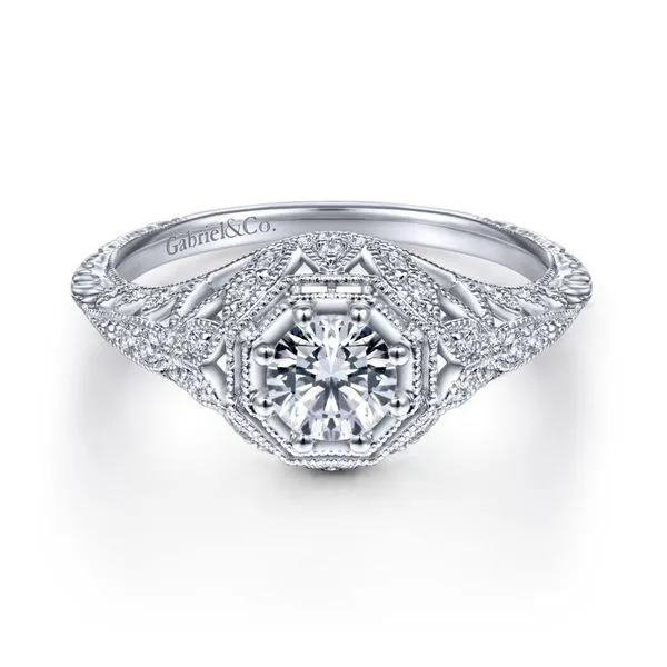 14K White Gold Vintage Round Halo Diamond Engagement Ring Koerbers Fine Jewelry Inc New Albany, IN