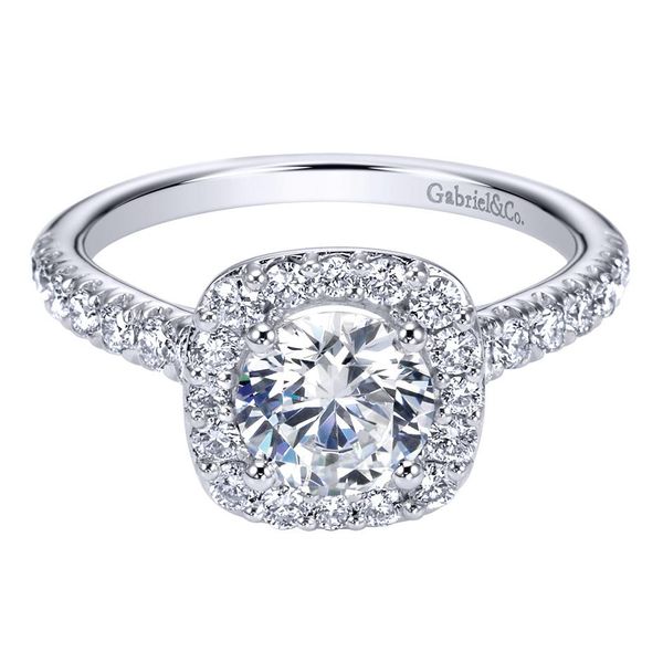 14K White Gold Cushion Halo Round Diamond Engagement Ring Koerbers Fine Jewelry Inc New Albany, IN