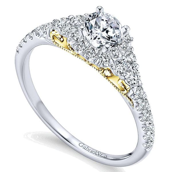14K White and Yellow Gold Round Halo Diamond Engagement Ring Image 3 Koerbers Fine Jewelry Inc New Albany, IN